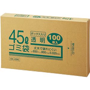 （まとめ） クラフトマン 業務用透明 メタロセン配合厚手ゴミ袋 45L BOXタイプ HK-096 1箱（100枚） 【×10セット】