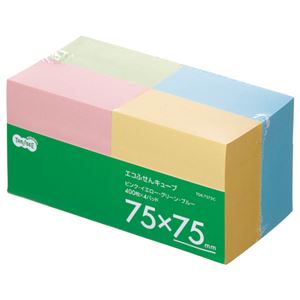 （まとめ） TANOSEE エコふせん キューブ 75×75mm 4色 1パック（4冊） 【×4セット】