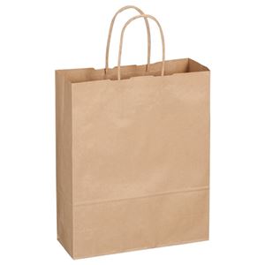 （まとめ） TANOSEE 紙手提袋 丸紐 小 ヨコ260×タテ320×マチ幅100mm 茶 1パック（50枚） 【×5セット】