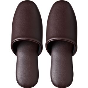 （まとめ） TANOSEE 最高級レザー調スリッパ ブラウン 1足 【×5セット】