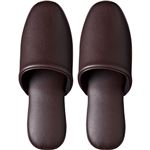 （まとめ） TANOSEE 最高級レザー調スリッパ ブラウン 1足 【×5セット】
