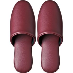 （まとめ） TANOSEE 最高級レザー調スリッパ ワイン 1足 【×5セット】