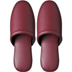 （まとめ） TANOSEE 最高級レザー調スリッパ ワイン 1足 【×5セット】