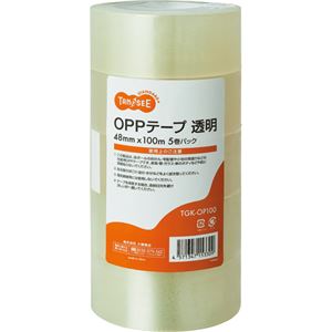 （まとめ） TANOSEE OPPテープ 薄手 厚さ0.05mm 48mm×100m 1パック（5巻） 【×5セット】