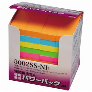 （まとめ） 3M ポストイット パワーパック 強粘着ふせん 75×25mm ネオンカラー5色 5002SS-NE 1パック（40冊） 【×2セット】