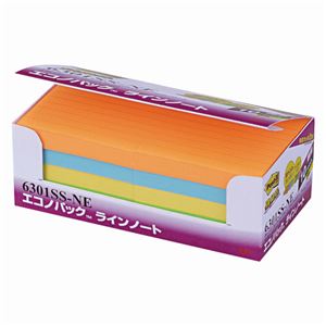 （まとめ） 3M ポストイット エコノパック 強粘着ノート ラインノート 75×75mm ネオンカラー5色 6301SS-NE 1パック（10冊） 【×2セット】