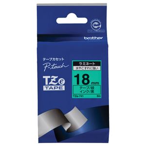 （まとめ） ブラザー BROTHER ピータッチ TZeテープ ラミネートテープ 18mm 緑／黒文字 TZE-741 1個 【×6セット】