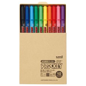 （まとめ） 三菱鉛筆 水性マーカー プロッキー 細字丸芯+極細 簡易紙箱入 10色（各色1本） PM120TT10CN 1パック 【×5セット】