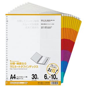 （まとめ） マルマン クリアポケット専用 ラミネートタブインデックス A4ワイド 30穴 6色6山+扉紙 LT3006F 1パック（10組） 【×4セット】