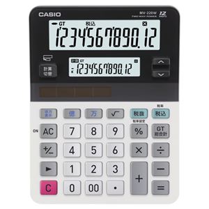 （まとめ） カシオ CASIO ツイン液晶電卓 ミエ2くん 12桁+12桁 ミニジャストタイプ MV-220W-N 1台 【×3セット】