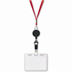 （まとめ） ソニック リール式吊り下げ名札 2枚収納タイプ ソフト 赤 NF-418-R 1セット（10個） 【×2セット】