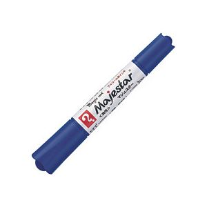 （まとめ）油性ツインマーカー マジックインキマジェスター 太字+細字 青 10本