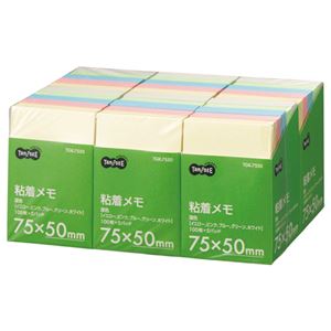 （まとめ） TANOSEE 粘着メモ＜ボリュームパック＞ 75×50mm 5色 1セット（30冊：5冊×6パック） 【×2セット】