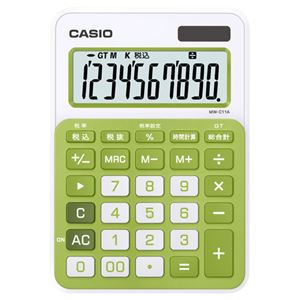 （まとめ） カシオ CASIO カラフル電卓 10桁 ミニジャストタイプ シトラスグリーン MW-C11A-GN-N 1台 【×5セット】