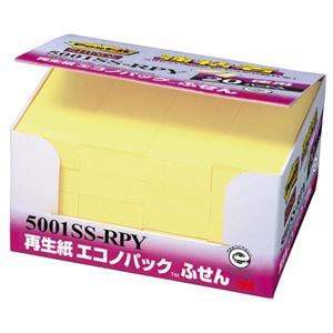 （まとめ） 3M ポストイット エコノパック 強粘着ふせん 75×25mm イエロー 5001SS-RPY 1パック（20冊） 【×2セット】
