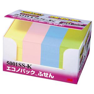 （まとめ） 3M ポストイット エコノパック 強粘着ふせん 75×25mm パステルカラー4色 5001SS-K 1パック（20冊） 【×2セット】