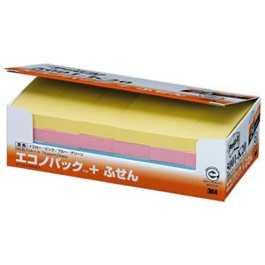 （まとめ） 3M ポストイット エコノパック ふせん 再生紙 75×25mm 4色 5001-K20 1パック（24冊） 【×2セット】