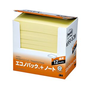 （まとめ） 3M ポストイット エコノパック ノート 再生紙 75×127mm イエロー 6551-Y20 1パック（12冊） 【×2セット】
