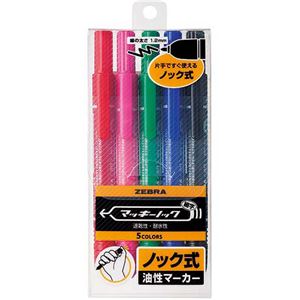 （まとめ） ゼブラ 油性マーカー マッキーノック 細字 5色（各色1本） YYSS6-5C 1パック 【×5セット】