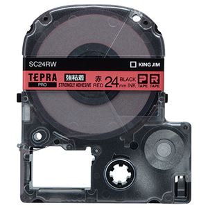 （まとめ） キングジム テプラ PRO テープカートリッジ 強粘着 24mm 赤／黒文字 SC24RW 1個 【×4セット】