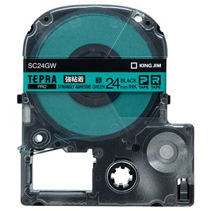 （まとめ） キングジム テプラ PRO テープカートリッジ 強粘着 24mm 緑／黒文字 SC24GW 1個 【×4セット】