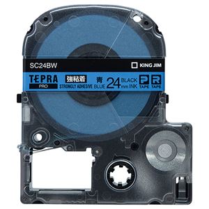 （まとめ） キングジム テプラ PRO テープカートリッジ 強粘着 24mm 青／黒文字 SC24BW 1個 【×4セット】