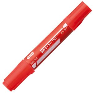 （まとめ） TANOSEE キャップ式油性マーカー ツイン 太字+細字 赤 1セット（10本） 【×10セット】