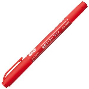 （まとめ） TANOSEE キャップ式油性マーカー ツイン 細字+極細 赤 1セット（50本） 【×4セット】