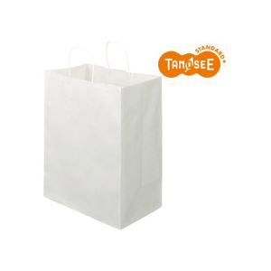 （まとめ）TANOSEE 手提袋マチ広タイプ 丸紐 白無地・大 30枚入×10パック