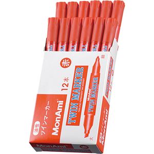 （まとめ） モナミ 油性ツインマーカー GEMINI MARKER TWIN 太字+細字 赤 15103 1セット（12本） 【×5セット】