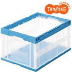 （まとめ）TANOSEE 折りたたみコンテナ 40L 透明ブルー 10個
