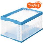 （まとめ）TANOSEE 折りたたみコンテナ 75L 透明ブルー 8個