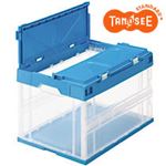 （まとめ）TANOSEE 折りたたみコンテナ（フタ一体型） 50L 透明ブルー 12個