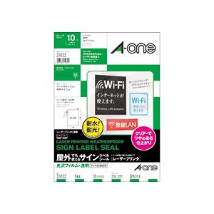 （まとめ） エーワン 屋外でも使えるサインラベルシール[レーザープリンター] 光沢フィルム・透明 A4 ノーカット 31032 1冊（10シート） 【×3セット】