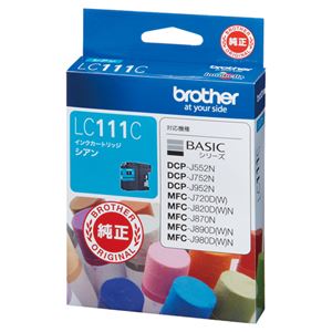 （まとめ） ブラザー BROTHER インクカートリッジ シアン LC111C 1個 【×4セット】