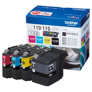 （まとめ） ブラザー BROTHER インクカートリッジ お徳用 4色 大容量 LC119／115-4PK 1箱（4個：各色1個） 【×3セット】