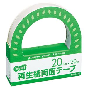（まとめ） TANOSEE 再生紙両面テープ カッター付 20mm×20m 1巻 【×10セット】