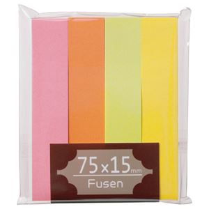（まとめ） TANOSEE ふせん 75×15mm ブライトアソート 1パック（4冊） 【×20セット】