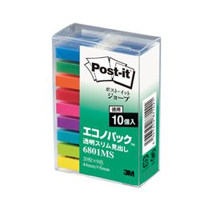（まとめ） 3M ポストイット ジョーブ エコノパック 透明スリム見出し 44×6mm 9色 業務用パック 6801MS 1セット（90冊） 【×2セット】