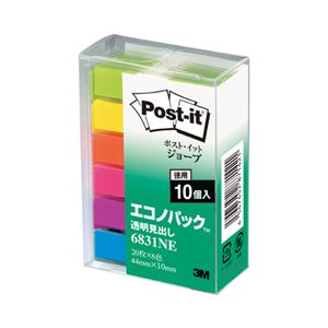 （まとめ） 3M ポストイット ジョーブ エコノパック 透明見出し 44×10mm パステルカラー6色 業務用パック 6831NE 1セット（60冊） 【×2セット】