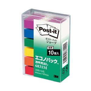 （まとめ） 3M ポストイット ジョーブ エコノパック 透明見出し 44×10mm レインボーカラー6色 業務用パック 6831M 1セット（60冊） 【×2セット】