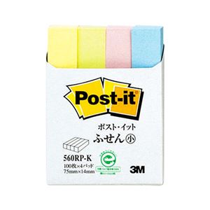 （まとめ） 3M ポストイット ふせん小 再生紙スタンダードカラー 75×14mm 4色 560RP-K 1パック（4冊） 【×15セット】