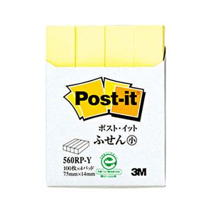 （まとめ） 3M ポストイット ふせん小 再生紙スタンダードカラー 75×14mm イエロー 560RP-Y 1パック（4冊） 【×15セット】