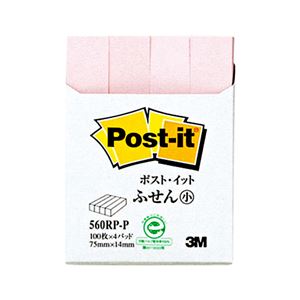 （まとめ） 3M ポストイット ふせん小 再生紙スタンダードカラー 75×14mm ピンク 560RP-P 1パック（4冊） 【×15セット】
