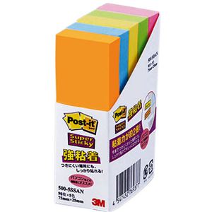 （まとめ） 3M ポストイット 強粘着ふせん 75×25mm ネオンカラー5色 500-5SSAN 1パック（5冊） 【×5セット】
