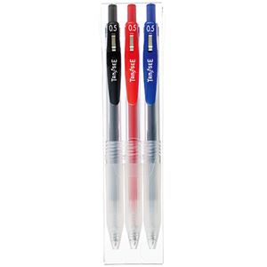 （まとめ） TANOSEE ノック式ゲルインクボールペン（バインダークリップ） 0.5mm 3色（各色1本） 1パック 【×20セット】