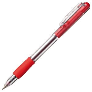 （まとめ） TANOSEE ノック式油性ボールペン（グリップ付） 0.7mm 赤 （軸色 クリア） 1箱（10本） 【×15セット】