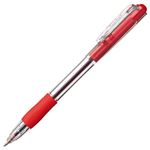 （まとめ） TANOSEE ノック式油性ボールペン（グリップ付） 0.7mm 赤 （軸色 クリア） 1箱（10本） 【×15セット】