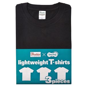 （まとめ） TANOSEE ライトウェイトTシャツ ブラック L 1パック（3着） 【×2セット】