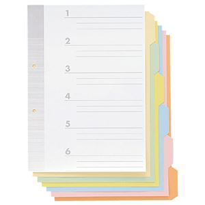（まとめ） TANOSEE 見出しカード A4タテ 2穴 6色6山+扉紙 1パック（10組） 【×10セット】